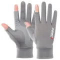 Men ice silk sunscreen touch screen half finger driving fishing anti slip grey gloves - Two Finger Opening / Gray