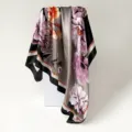 Close-up of elegant floral satin square scarf, smooth texture and vintage drape detail. - D9508 - Black
