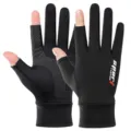 Men's ice silk sun protection half finger gloves anti slip touch screen outdoor driving fishing cycling - Two Finger Opening / Black
