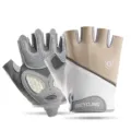 Breathable half finger cycling gloves with anti-slip silicone padding for outdoor sports fitness training. - Beige
