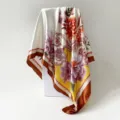 Elegant vintage floral satin square scarf 90cm, luxurious faux silk headscarf for women. - D9508 - Orange