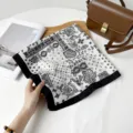 Black and white paisley print square scarf for women, fashionable headwear and elegant shawl. - Patchwork Paisley