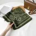 Green paisley herringbone silk square scarf for women fashion 68cm headscarf shawl - Concentric Circle Paisley