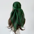Green paisley large square head scarf retro silk feel summer hair wrap shawl for women - 90*90cm / Green