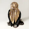 Satin paisley headscarf 90cm large square silk scarf vintage hair wrap shawl for women - Khaki