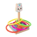 Wooden ring toss toy for kids, colorful stacking rings with cute cartoon bunny head. - Rabbit Style