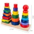 Montessori Holzsortier- und Stapelspielzeug mit Säulen, bunte Lernpuzzlesteine für Kinder. - Großer Drei-Säulen-Turm (Blisterpackung)