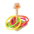 Wooden ring toss toy for kids, educational cartoon animal throwing game set with colorful rings. - Cat Pattern Style
