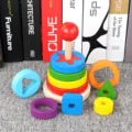Hölzernes Baby Stapelspielzeug Montessori bunte Ringe formen Sortierspiel für Kinder - HX Geometrischer Regenbogen-Stapelturm