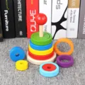 Bunter Regenbogen-Stapelring aus Holz, pädagogisches Montessori-Lernspielzeug für Babys. - HX Runder Regenbogen-Stapelturm