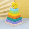 Hölzerner Regenbogen Stapelturm Spielzeug, bunte Lernbausteine für Babys Früherziehung und Spaß. - HX Doppellagiger Geometrischer Tierstapelturm (Bär)