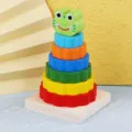 Holz Stapelring Spielzeug Montessori Lernspielzeug Regenbogen Turm bunte Blöcke Varianten. - HX Doppellagiger Geometrischer Tierstapelturm (Frosch)