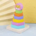 Montessori Regenbogen Stapelturm Holzspielzeug mit bunten Blocken fur fruhe Kindererziehung. - HX Doppelstöckiger Geometrischer Tier-Turm - Tiger-Modell