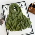 Solid olive green long scarf for women, versatile summer sun protection shawl and stylish hijab. - Bamboo Green