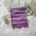 Purple solid color cashmere-feel winter tassel scarf, cozy and elegant warm women's shawl. - 74.8*27.5inch / Purple