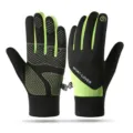 Black and green winter sports gloves, anti-slip fleece lined thermal outdoor cycling gear. - One Size / Black Green