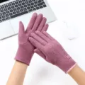 Women winter thick warm touchscreen gloves in pink, fleece lined outdoor windproof wear. - Three-Line Small Label / Purple
