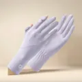 Light purple summer sun protection gloves with touchscreen fingers and extended anti-slip wrist. - One Size / Letter K Purple