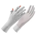 Women sun protection gloves summer thin anti slip driving UV outdoor breathable light grey - Light Gray