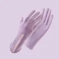 Women's ice silk sun protection gloves, long anti-slip UV-blocking summer driving gloves. - One Size / Medium Long - Purple