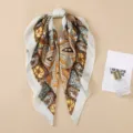 Classic paisley print square silk scarf 70cm elegant women neckerchief hair wrap design. - L7028-Beige Apricot