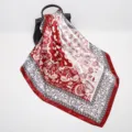 Élégant foulard en soie paisley rouge et blanc, carré de mode de luxe pour femmes 90cm. - Rouge Vin