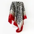 Leopard Print Satin Silk Square Scarf 90cm Women Fashion Headwear Shawl Neck Kerchief - Red
