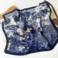 Blue printed square silk scarf, 68cm elegant women's neckerchief and stylish hair accessory. - Botanical Blue