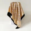 Vintage paisley print satin square scarf 90cm large head wrap retro women shawl - D9430 Khaki