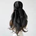 Elegant black large square scarf vintage paisley headwrap lightweight shawl chic accessory - 90*90cm / Black