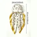 Satin printed headscarf cap for women, stylish sun protection wrap with elegant floral design. - Beige and Yellow Camellia