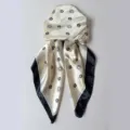 Women satin printed head scarf cap vintage floral hair wrap summer sun protection hat - Beige and Black Camellia
