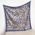 Close-up detail of luxury mosaic patterned silk square scarf with elegant carriage print. - Cracked Porcelain Palace RY-32
