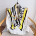 Women's Yellow Grey Silk Scarf Carriage Compass Print Square Scarf Elegant Neck Scarf - Yellow