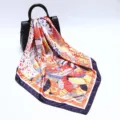 90cm floral print square silk scarf, stylish summer sun protection head wrap and fashion shawl. - D9078-Blue