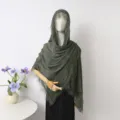 Sciarpa hijab in pizzo verde in misto cotone per donna, scialle unito leggero dettaglio. - Verde oliva