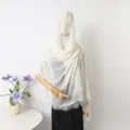 White lace polyester cotton shawl scarf for women, elegant solid color long headscarf wrap. - Rice Apricot White