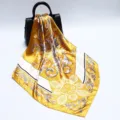 Luxury gold baroque floral silk scarf 90cm square wrap shawl for women summer sun. - D9190-Yellow