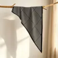 Elegant black and white geometric printed silk scarf detail, large triangle shawl and sun protection. - SJJ114 / Black
