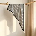 Black and white striped print triangle scarf, lightweight silk feel fashion neck wrap. - SJJ120 / White