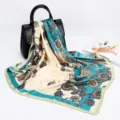 Paisley print square silk scarf elegant satin headscarf for women fashion accessory - D9044 - Lake Blue