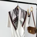 Vintage geometric floral square scarf for women 70cm stylish silk head wrap shawl chic - RZ7014-Black