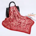 Red paisley floral print silk satin square scarf elegant women hair scarf headwrap - D9342 - Red