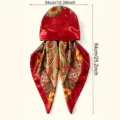 Women Red Paisley Satin Headscarf Fashion Floral Print Bonnet Head Wrap For Sun Protection - Wine Red Paisley