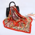 European retro paisley print 88cm silk square scarf elegant women faux silk satin wrap - D9096-Orange Yellow