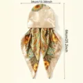 Satin Paisleyschopf Haube mit langen Bändern, elegante Sonnenschutz Seidenkopftücher. - Beiger Paisley