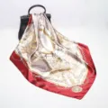 90cm Luxury Silk Scarf Chain Print Women Square Headscarf Elegant Fashion Shawl Neck Wrap - Burgundy