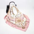 Luxury 90cm silk scarf with vintage chain print baroque design elegant women headwear shawl. - Pink