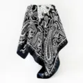 Black and white paisley print satin square scarf, elegant women hair cover and fashion shawl. - D9498-Black