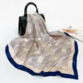 Geometric stripe print silk scarf, 90cm square headscarf, elegant women fashion wrap shawl. - D9158-Blue